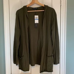 Olive Green Open Cardigan w/ Pockets and Hood